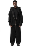 Zipped hooded wool jacket, Black