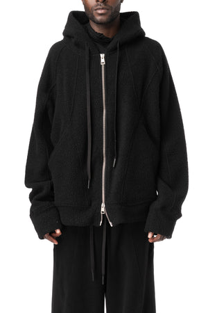 Zipped hooded wool jacket, Black