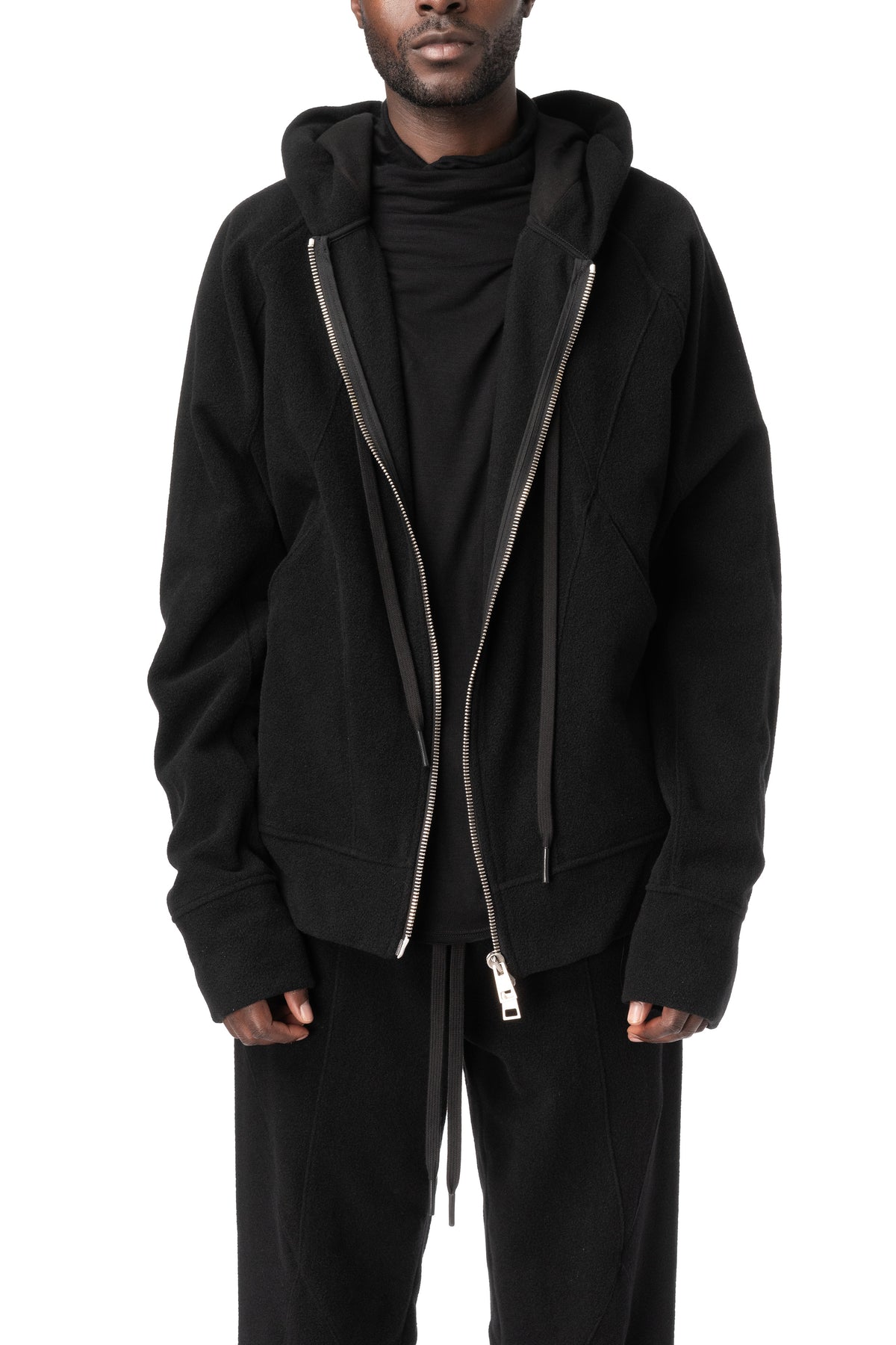 Cashmere zip hooded jacket, Black