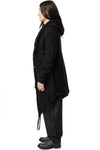 Asymmetric hooded knit cardigan coat, Black