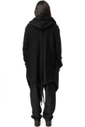 Asymmetric hooded knit cardigan coat, Black