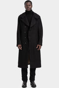 High neck long hemp wool coat