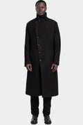 High neck long hemp wool coat