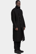 High neck long hemp wool coat
