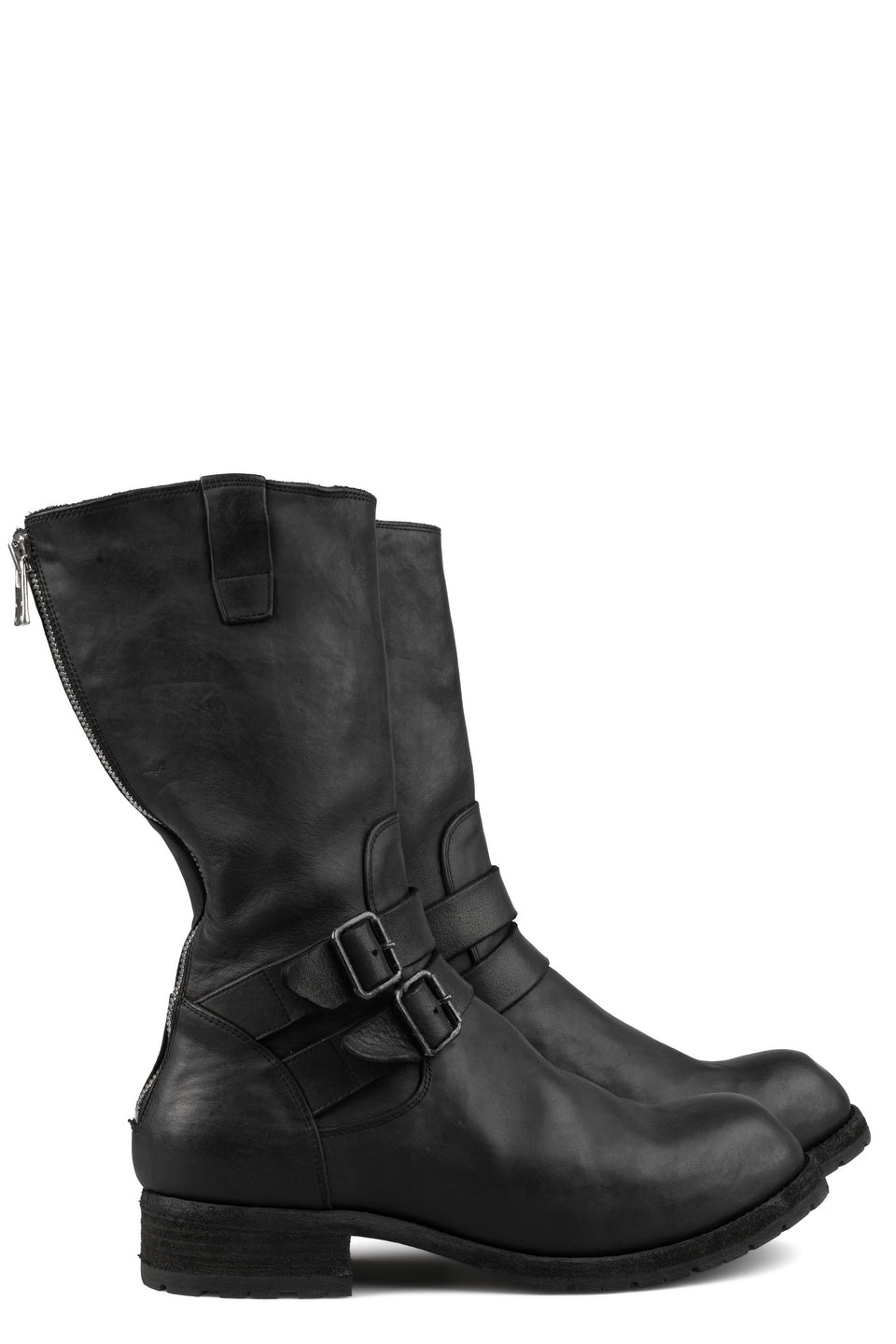 Back zip buckle boots | PLM03B / Black stitching