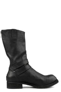 Back zip buckle boots | PLM03B / Black stitching