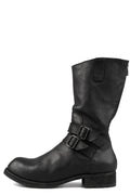 Back zip buckle boots | PLM03B / Black stitching
