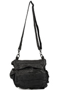 Gas mask stretch denim shoulder bag