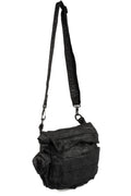 Gas mask stretch denim shoulder bag