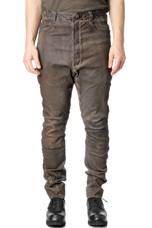 Low crotch 4 pocket stretch leather pants, Elephant grey
