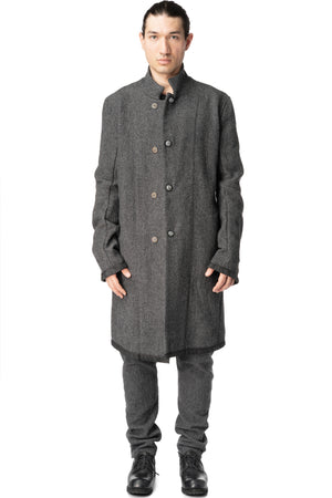Long wool blend blazer with leather piping