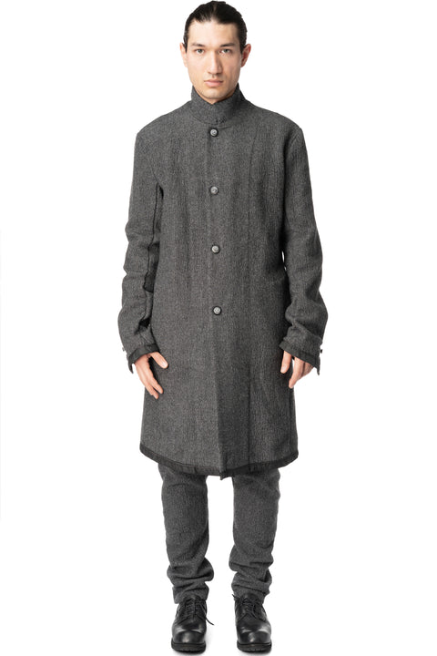 Long wool blend blazer with leather piping