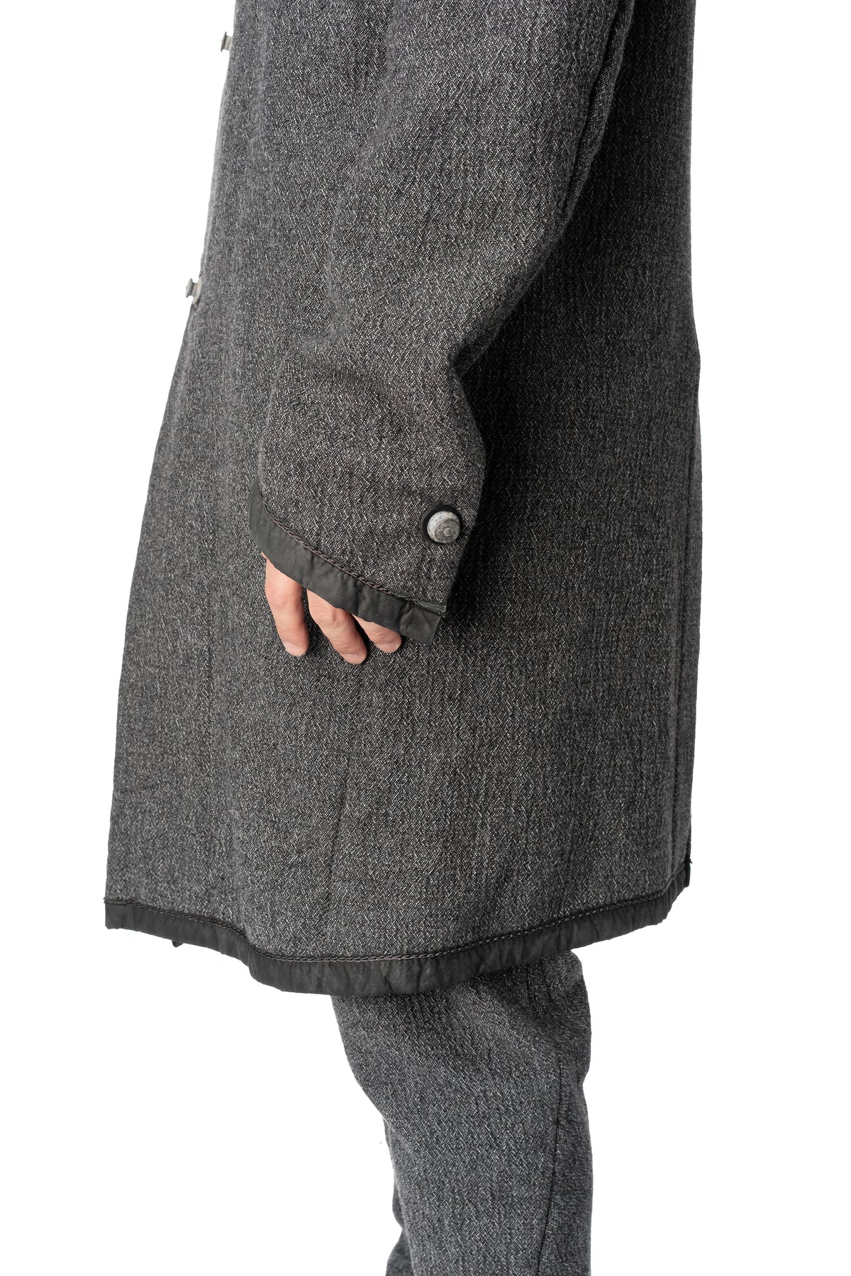 Long wool blend blazer with leather piping