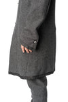 Long wool blend blazer with leather piping