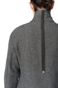 Long wool blend blazer with leather piping