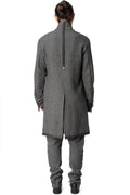 Long wool blend blazer with leather piping