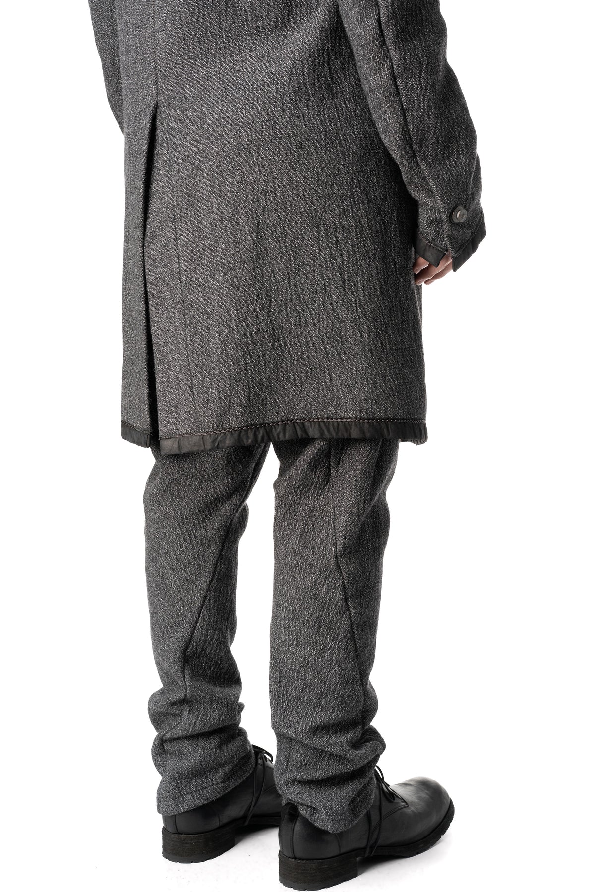 Long wool blend blazer with leather piping