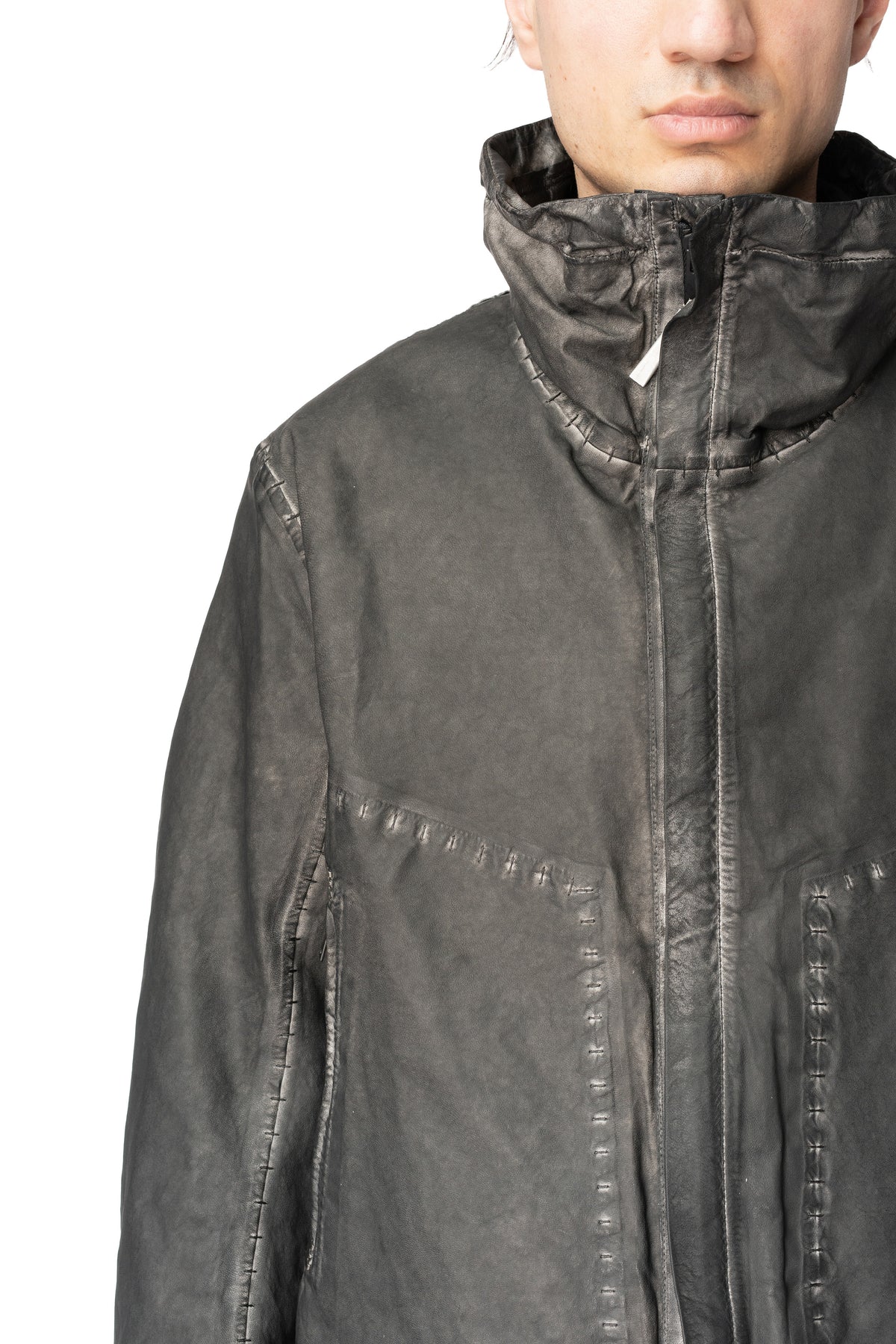 Membrane leather down bomber jacket, Plomb