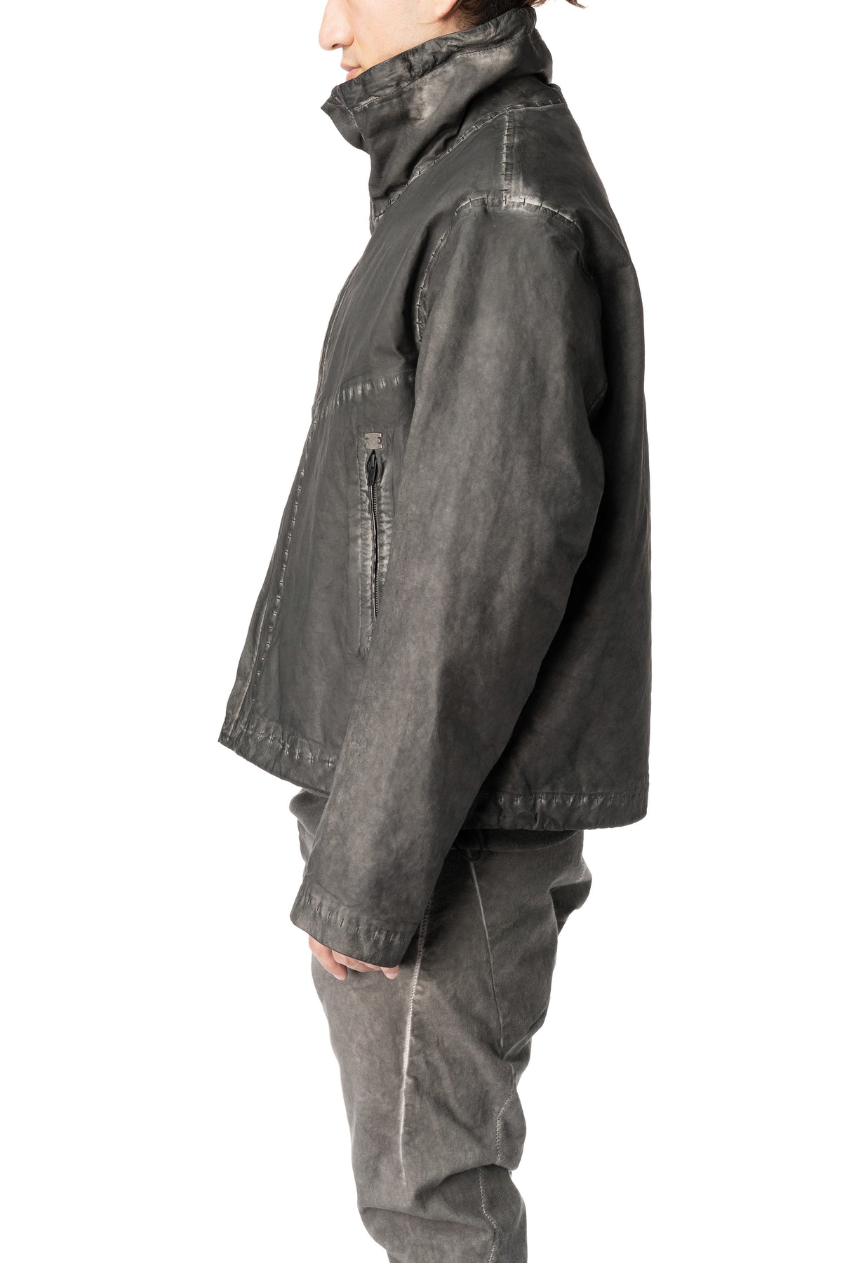 Membrane leather down bomber jacket, Plomb