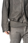 Membrane leather down bomber jacket, Plomb