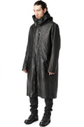Long hooded membrane leather down parka, Black