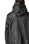 Long hooded membrane leather down parka, Black