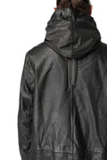 Long hooded membrane leather down parka, Black