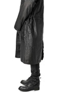 Long hooded membrane leather down parka, Black