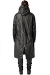 Long hooded membrane leather down parka, Black