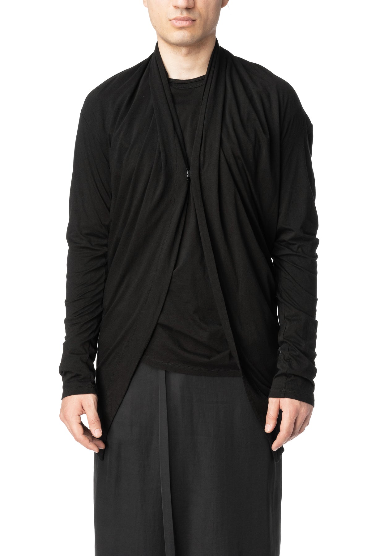 Drape front cotton jersey cardigan