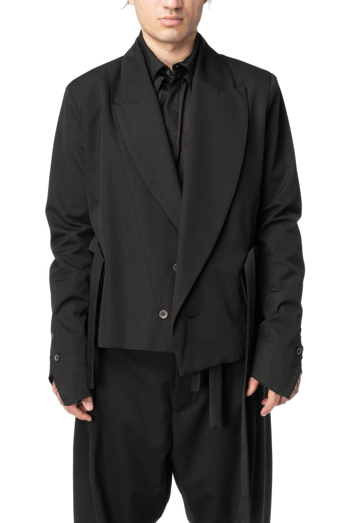 Belted wool barathea wrap jacket