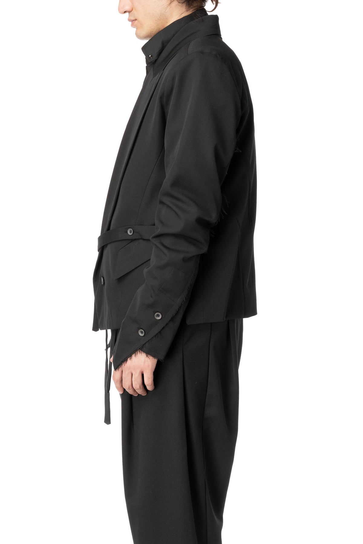 Belted wool barathea wrap jacket