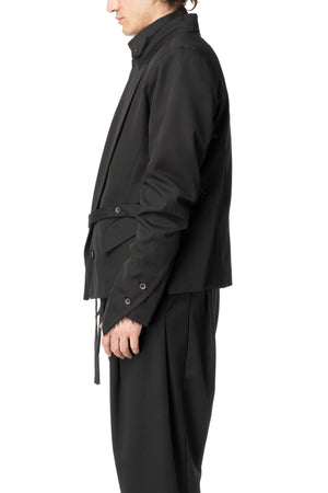 Belted wool barathea wrap jacket