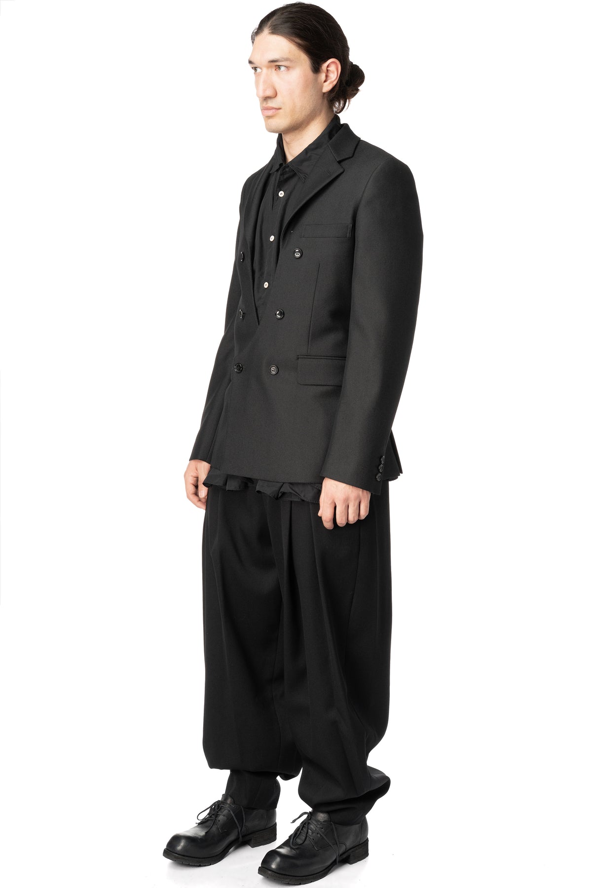 Double-breasted wool blazer with cut-out front