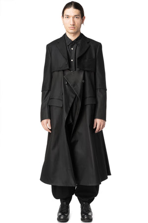 Wool jacket with draped satin panel