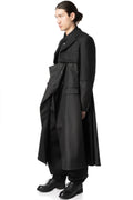 Wool jacket with draped satin panel