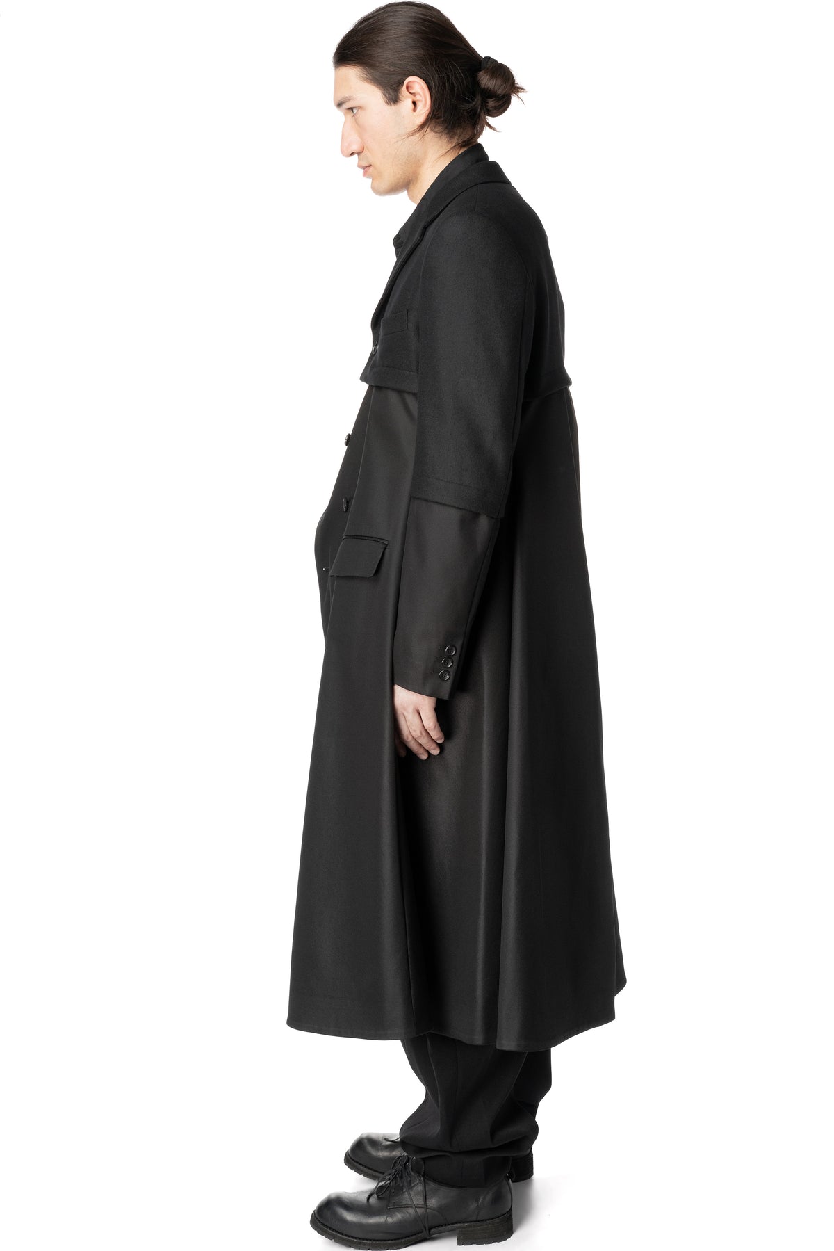 Wool jacket with draped satin panel