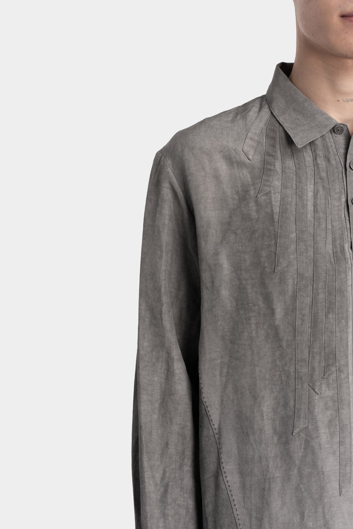 Professor E. | Timeworn silk blend shirt, Natural dyed grey 25FW-PE-FM-13