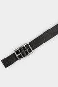 Silver buckle leather belt