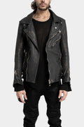 Scar stitch horse leather biker jacket, Overdyed Black