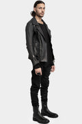 Scar stitch horse leather biker jacket, Overdyed Black