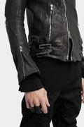 Scar stitch horse leather biker jacket, Overdyed Black