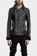 Scar stitch horse leather biker jacket, Overdyed Black