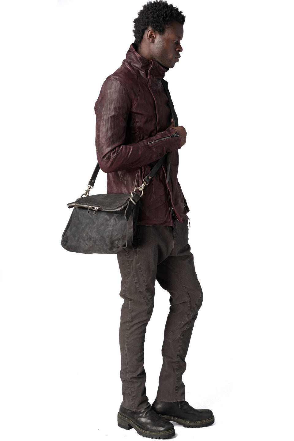 Nubuck leather shoulder bag, Dark Charcoal