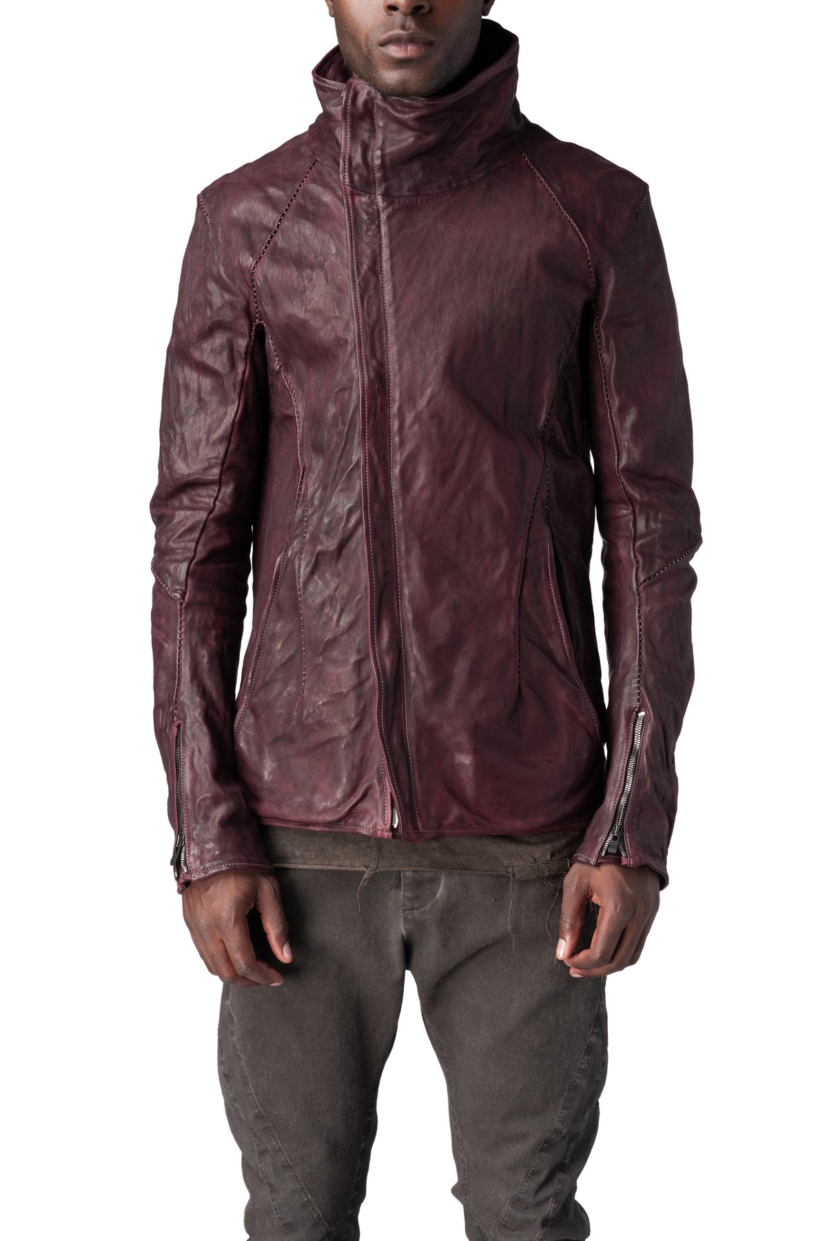 Incarnation | AW26 - Horse leather high collar blouson, Burgundy 11-41497S