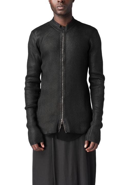 Julius_7 | AW26 - Coated zip-front knit cardigan, Black 957KNM1-C