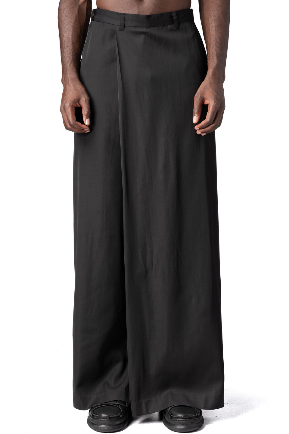 Wrap panel draped trousers, Black