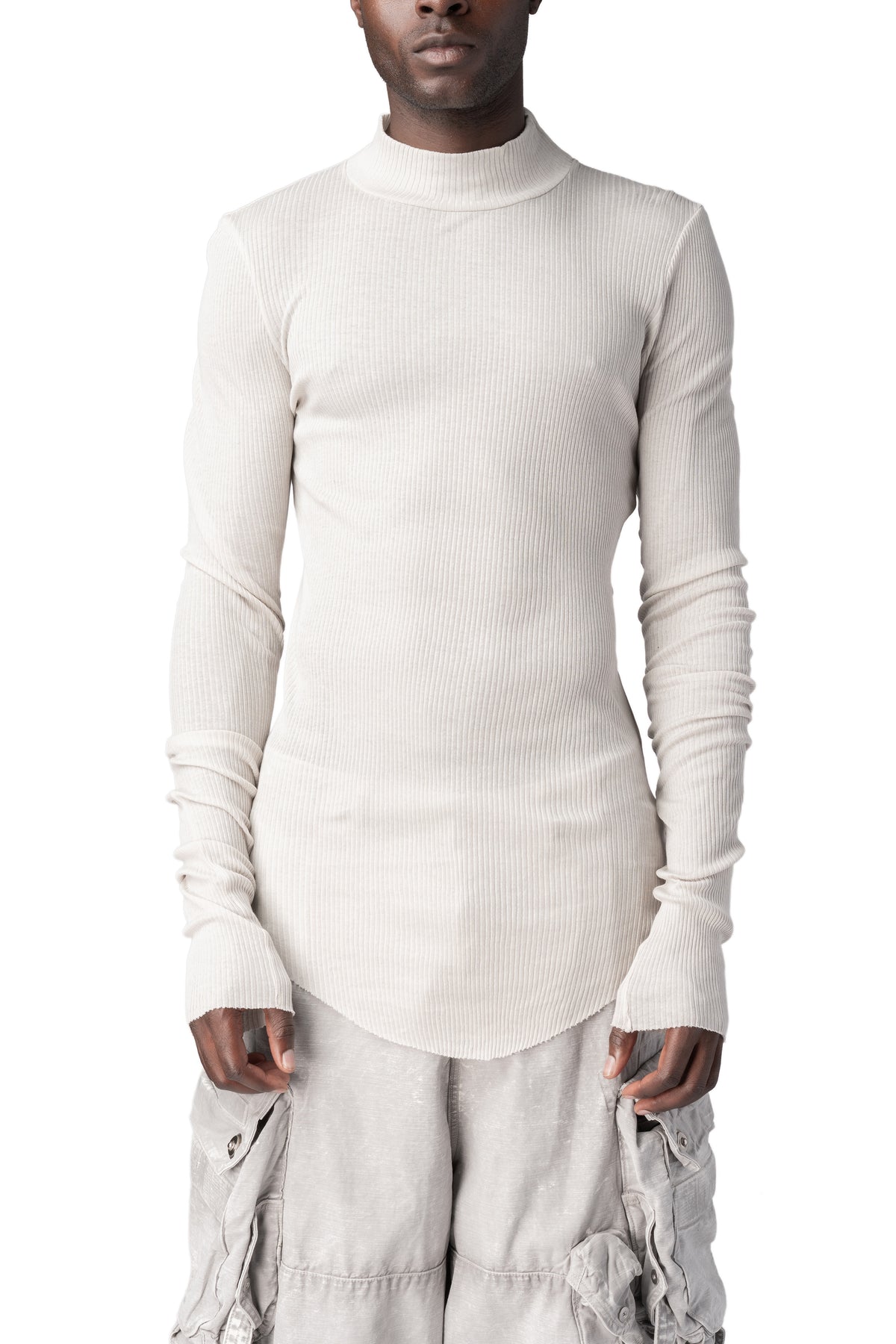 Julius_7 | AW26 - Ribbed high neck long sleeve top, Plaster 957CUM5