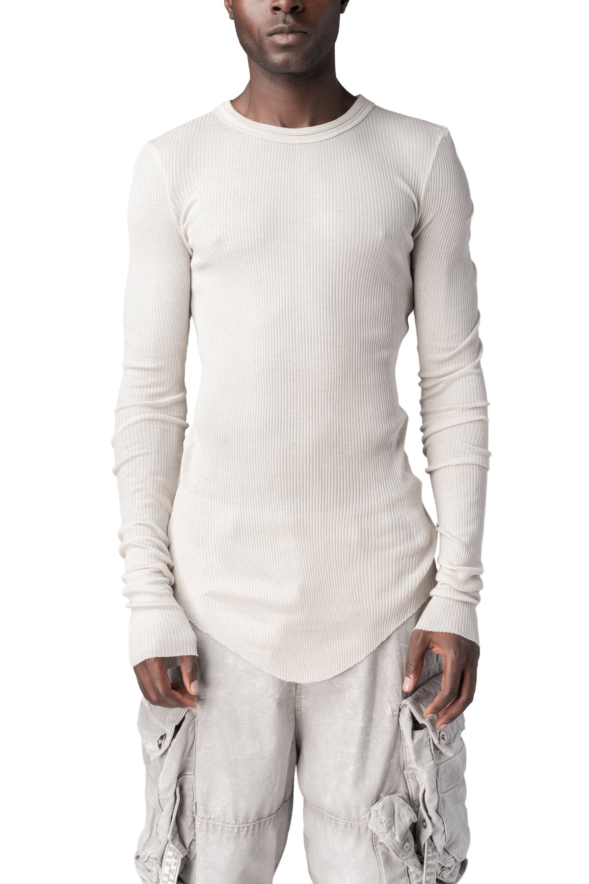Julius_7 | AW26 - Ribbed crewneck long sleeve top, Plaster 957CUM6