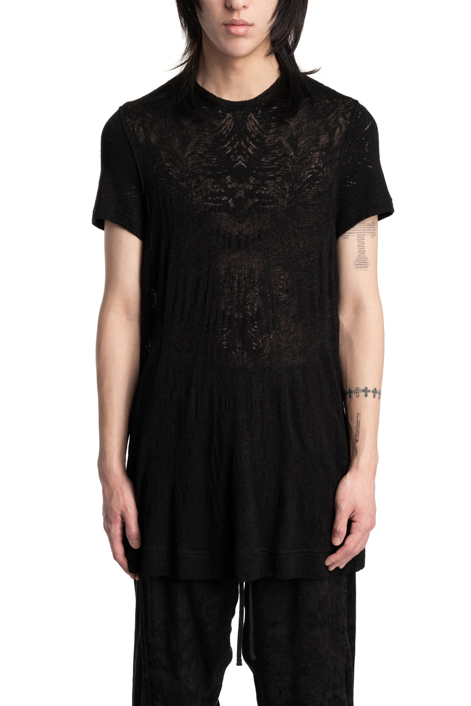 Lace Jacquard Longline T-Shirt